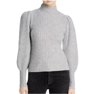 Aqua Bloomingdale's 100% Cashmere Sweater Gray Balloon Sleeve Mock Neck Tight L